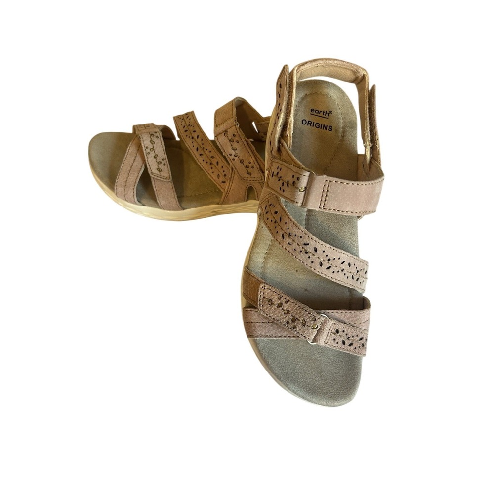Earth Origins Women Mauve Pink Suede Laser Cut Strappy Comfort Sandals Size 9W